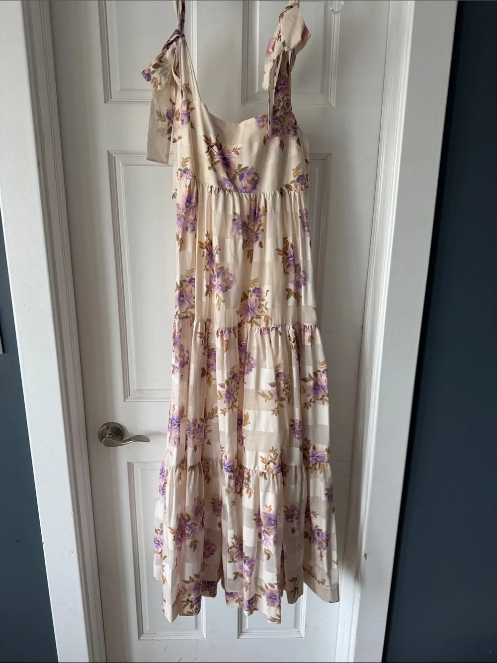 Zimmermann Cream Maxi Dress Rosa Lavender Floral striped picnic - Picture 3 of 8
